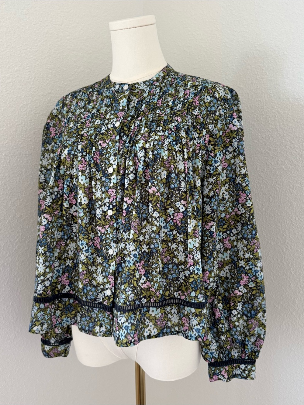 Old Navy Blue/Pink/Green Floral Cottagecore Boho Peasant Blouse Size M